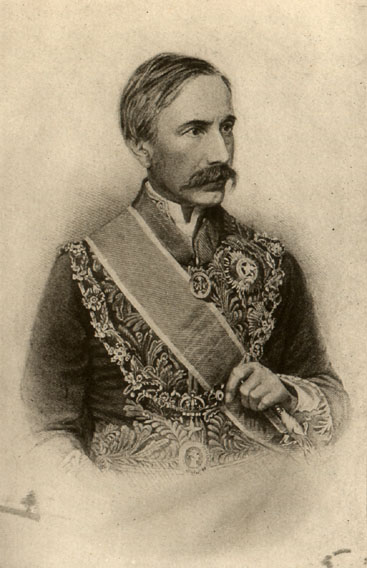 mustached man in military uniform with sash