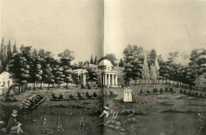 Two-page spread of the estate and gardens.