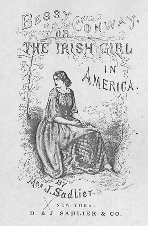 Title page with drawing of woman sitting under a floral archway.