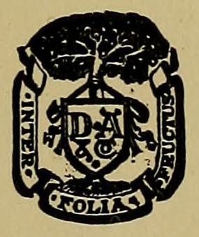 publisher's colophon, letters DA and motto 'Inter Folia Fructus'