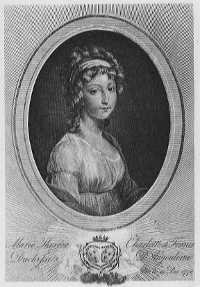 portrait of young woman with insignia underneath